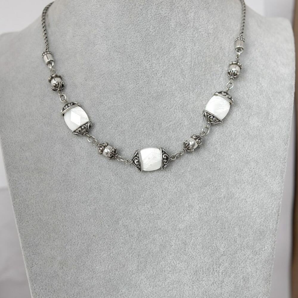 Brighton Mother of Pearl Abalone Shell Beaded Necklace Retired Silver Plated - Picture 6 of 6